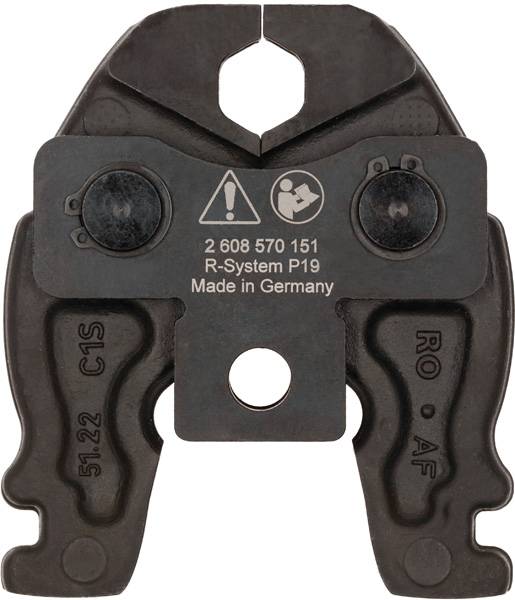 Outil de sertissage de cosses avec le numéro de modèle '2 608 570 151' et l'inscription 'Made in Germany'. Adapté pour le système R P19.