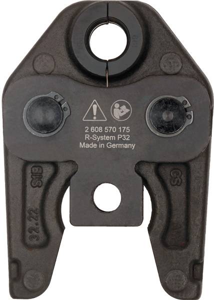 Un outil noir et robuste portant l'inscription 'R-System P32, Made in Germany' sur la face avant. Utilisé pour le raccordement de tuyaux.
