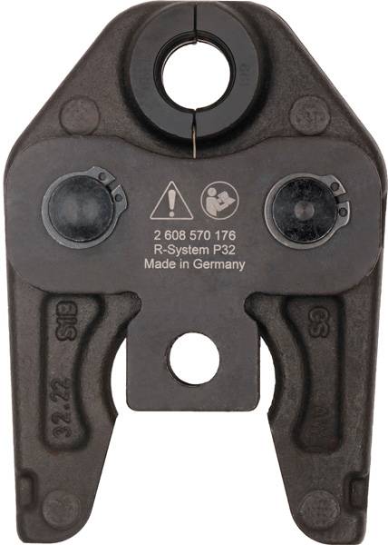 Pince avec un design spécifique et des symboles d'avertissement sur la face avant, marquée 'Made in Germany'.