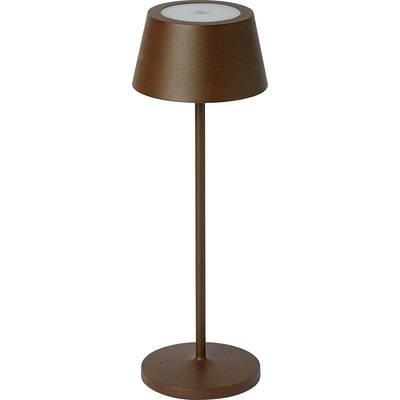 Lampadaire marron avec base ronde et abat-jour conique, adapté aux intérieurs modernes.