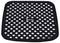 Tapis carré en silicone noir avec des trous ronds, servant de support antidérapant pour les ustensiles de cuisine.