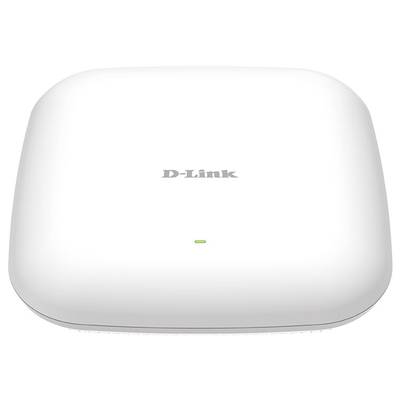 Un point d'accès Wi-Fi blanc D-Link aux coins arrondis, avec un petit indicateur LED vert au centre de la façade avant.