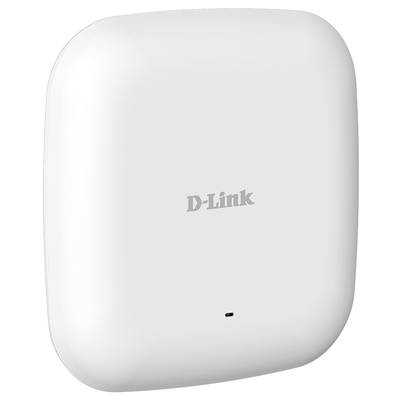 Point d'accès WLAN dans un boîtier blanc, le logo 'D-Link' est bien visible au centre. Idéal pour une installation murale ou plafonnière.