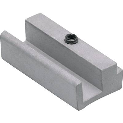 Rail métallique à section rectangulaire avec une petite vis sur sa surface supérieure, sur un fond noir.