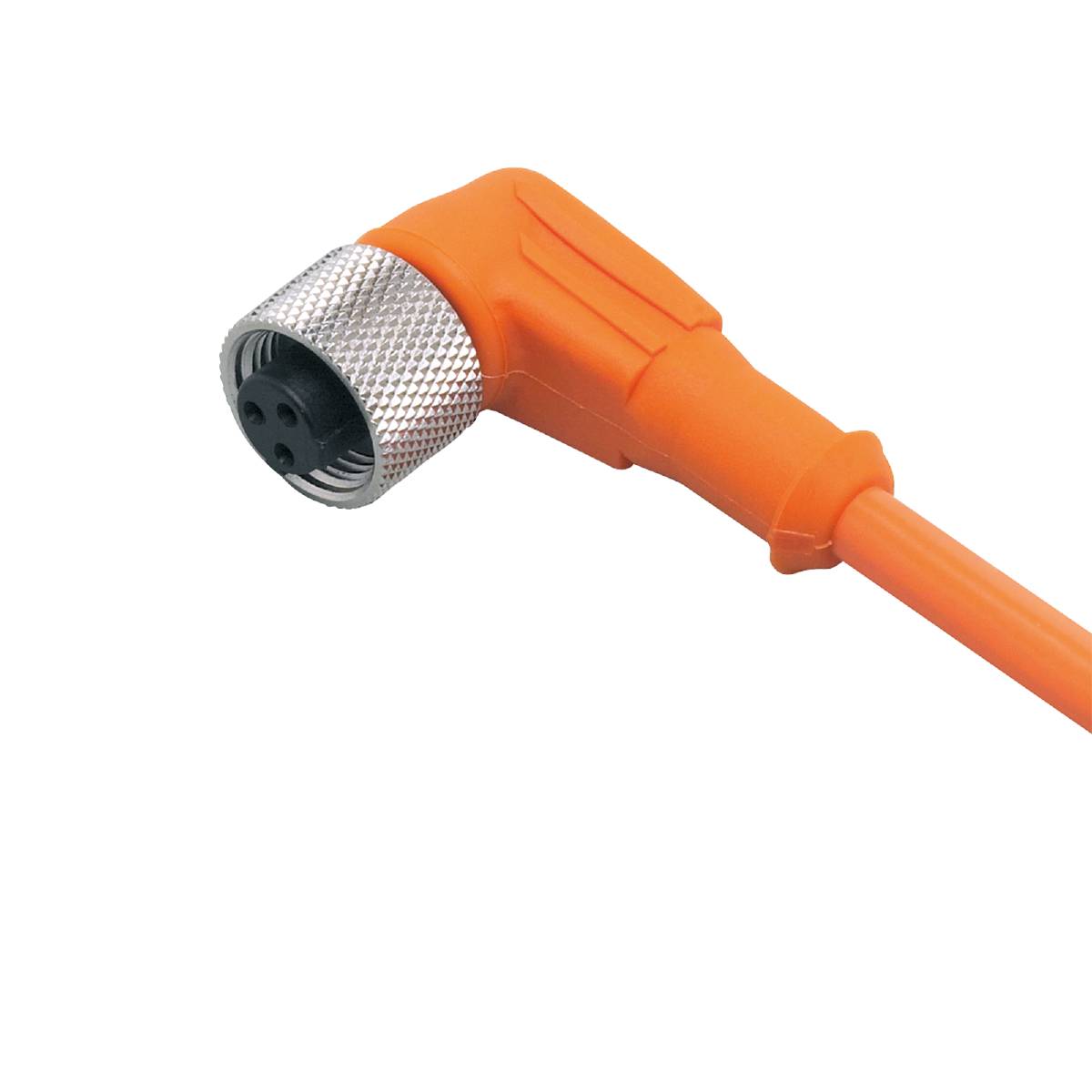 Un câble électrique orange avec une connexion métallique ronde à son extrémité.
