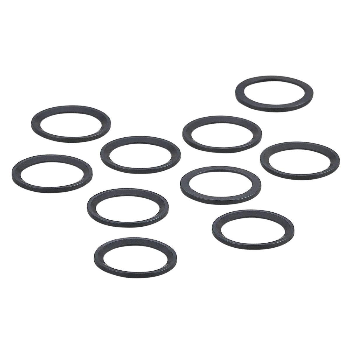 Dix joints toriques gris en caoutchouc, disposés symétriquement sur un fond noir.