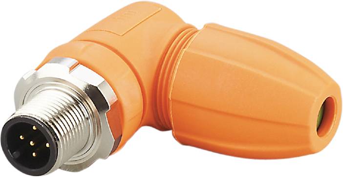Un raccord de tuyau orange avec un filetage métallique, pris en gros plan. Le raccord est robuste et convient aux tuyaux d'arrosage.
