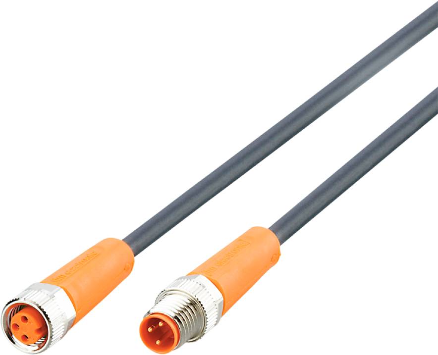 Deux câbles orange et gris avec connecteurs, idéaux pour des applications industrielles ou des appareils électroniques.