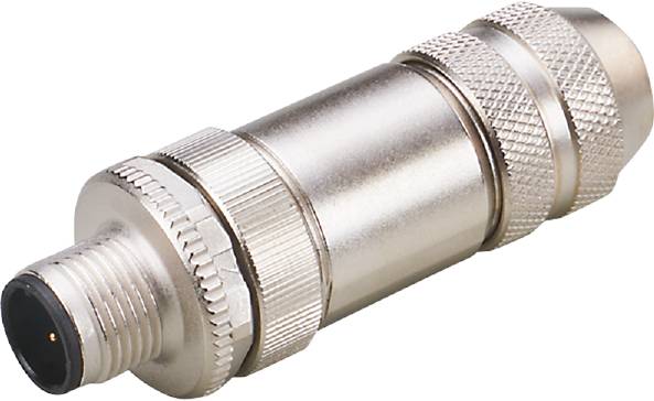 Une fiche métallique argentée à surface striée et filetée. Adaptée aux connexions électroniques, robuste et durable.