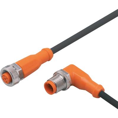 Un câble noir se termine par une fiche coudée orangée avec un verrou métallique. Convient pour des applications techniques ou électroniques.