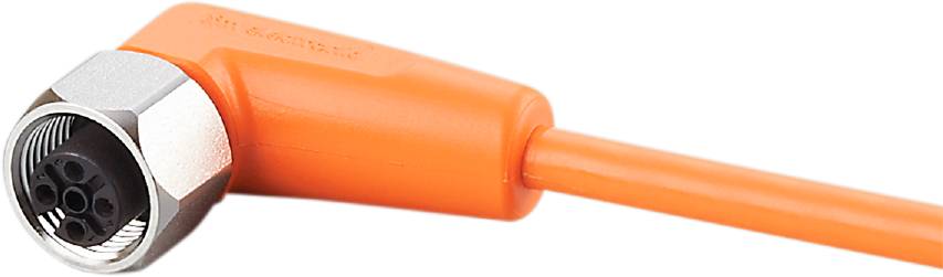 Un câble électrique orange avec une prise isolée, gros plan.