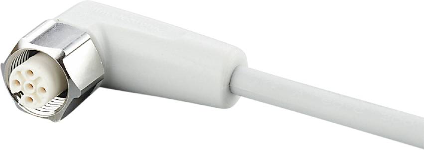 Un câble USB blanc avec connecteur rectangulaire, partiellement visible dans l'image, sur un fond blanc.