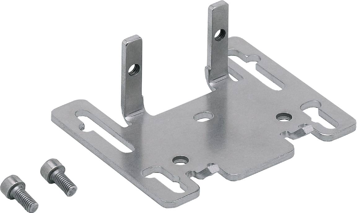 Support d'angle métallique avec base plate et bras de fixation verticaux, adapté aux applications de construction ou de montage.