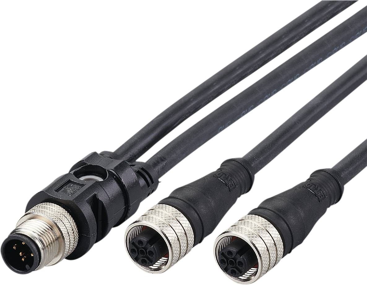 Trois connecteurs noirs, deux femelles et un mâle, représentés sur un fond blanc.