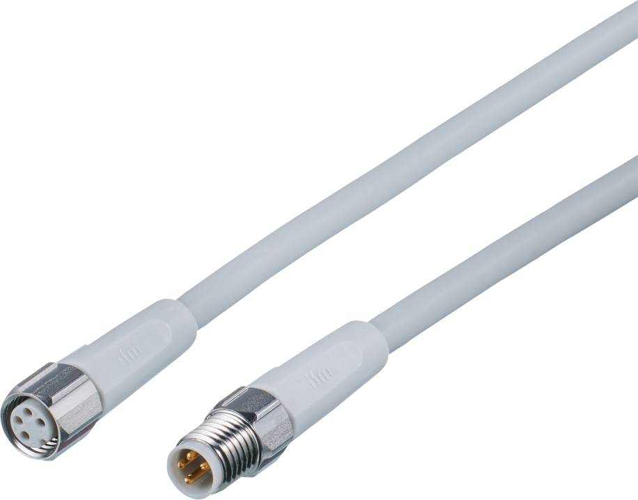 'Deux câbles coaxiaux blancs avec des connecteurs métalliques qui relient des signaux.'