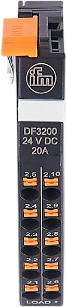 Relais noir portant l'inscription 'DF3200, 24 V DC, 20A', avec deux bornes orange en dessous.