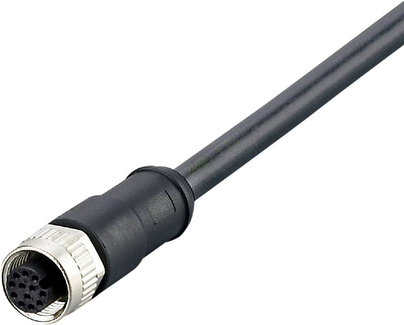 Un câble noir avec une fiche ronde à six broches à son extrémité, adapté aux connexions électroniques et aux applications industrielles.