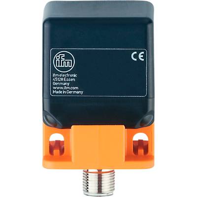 Un appareil noir portant une étiquette indiquant 'ifm electronic 45128 Essen Germany', avec marquage CE. Fabriqué en Allemagne.