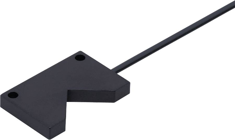 Un accessoire de câble noir en forme de L avec un câble fin et dépassant.