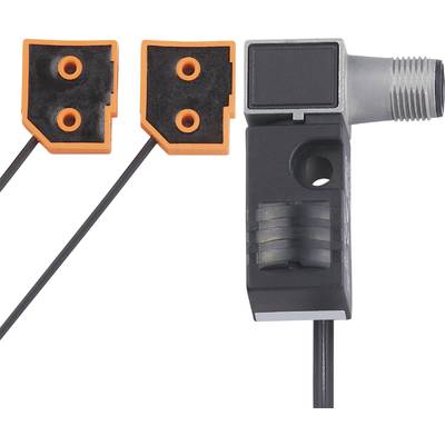 Un capteur industriel avec des connecteurs et des câbles noirs et oranges, utilisé pour la surveillance des machines.