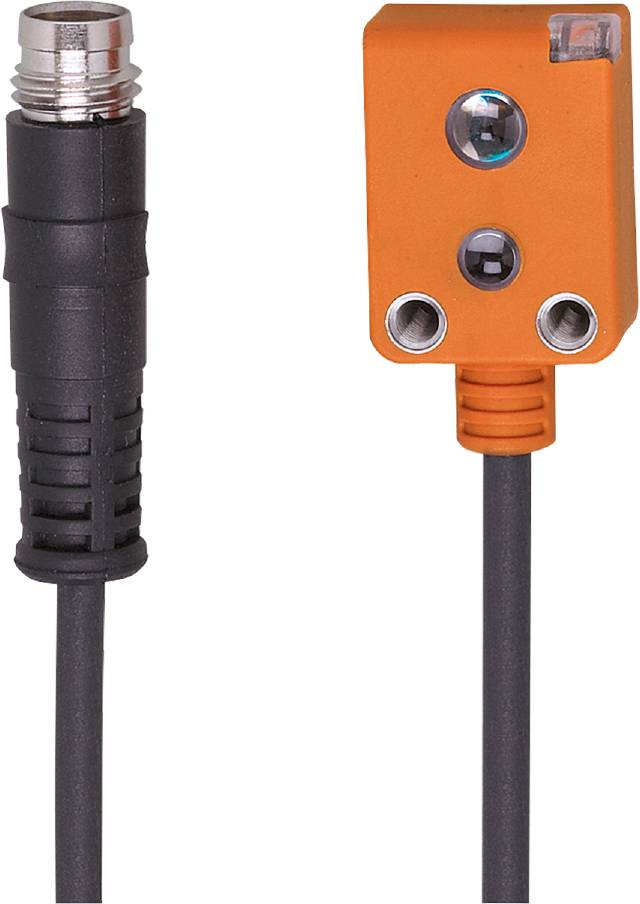Un capteur orange avec des connexions de câbles et un raccordement de câble noir. Le capteur dispose de plusieurs ouvertures de connexion.