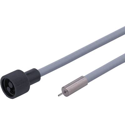 Gros plan d'un capteur de température cylindrique gris avec une pointe métallique et un raccordement de câble isolé. Adapté pour des applications industrielles.