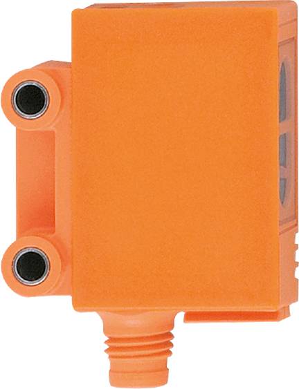 Un appareil électronique orange avec deux connexions sur le côté gauche. L'avant est partiellement visible et lisse.