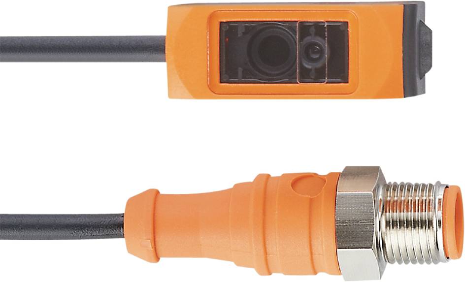 Gros plan d'un connecteur orange avec un câble noir se terminant par un embout argenté.
