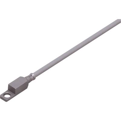 Un tuyau métallique gris avec un raccord fileté à son extrémité. Le tuyau est lisse avec une finition légèrement réfléchissante.