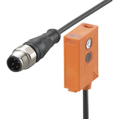 Un capteur orange avec un câble noir et une prise noire avec un verrou métallique. Dispositif technique pour la connexion.