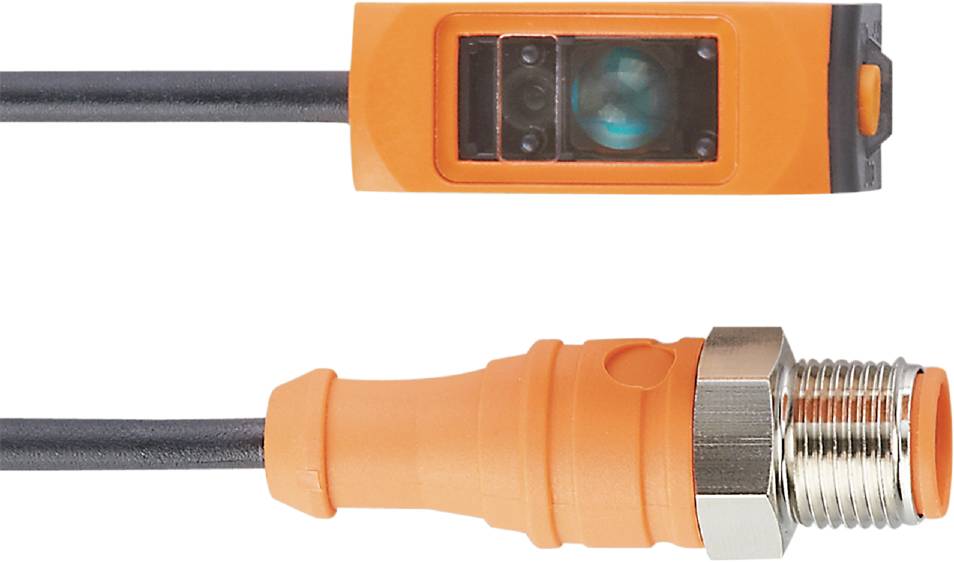 Un connecteur de capteur orange avec un câble pouvant être branché à un appareil électronique, sur un fond blanc.