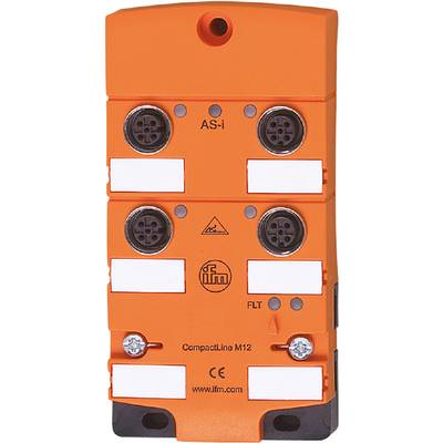 Deux modules AS-i de couleur orange reliés, chacun doté de deux connexions circulaires et de champs blancs étiquetés.