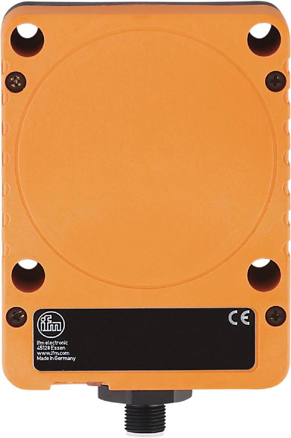 Un appareil électronique orange de ifm portant le marquage CE, fabriqué en Allemagne.