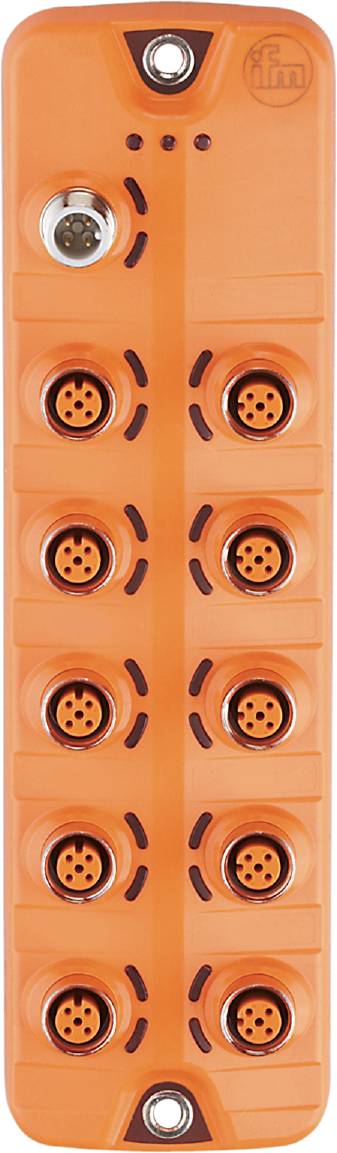 Gros plan sur un connecteur électrique orange à quatre prises rondes, chacune équipée de plusieurs emplacements.