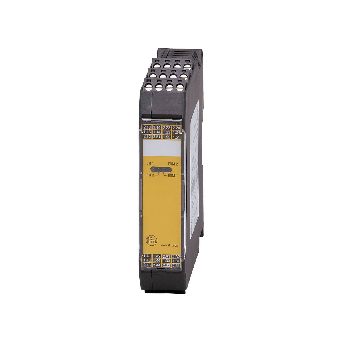 Un dispositif électronique modulaire pour le contrôle industriel, monté sur un rail DIN noir.