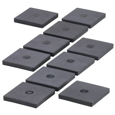Des plaques carrées grises avec des cavités rondes en leur centre, disposées sur un fond noir, en deux rangées décalées.
