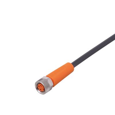 Un câble de connexion orange avec une fiche ronde, posé sur un fond noir.