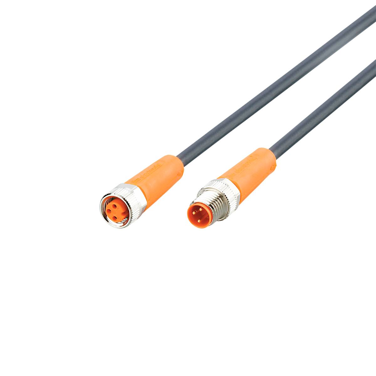 Deux câbles de connexion orange avec des verrous à vis métalliques sur un fond noir, pouvant être connectés l'un à l'autre.