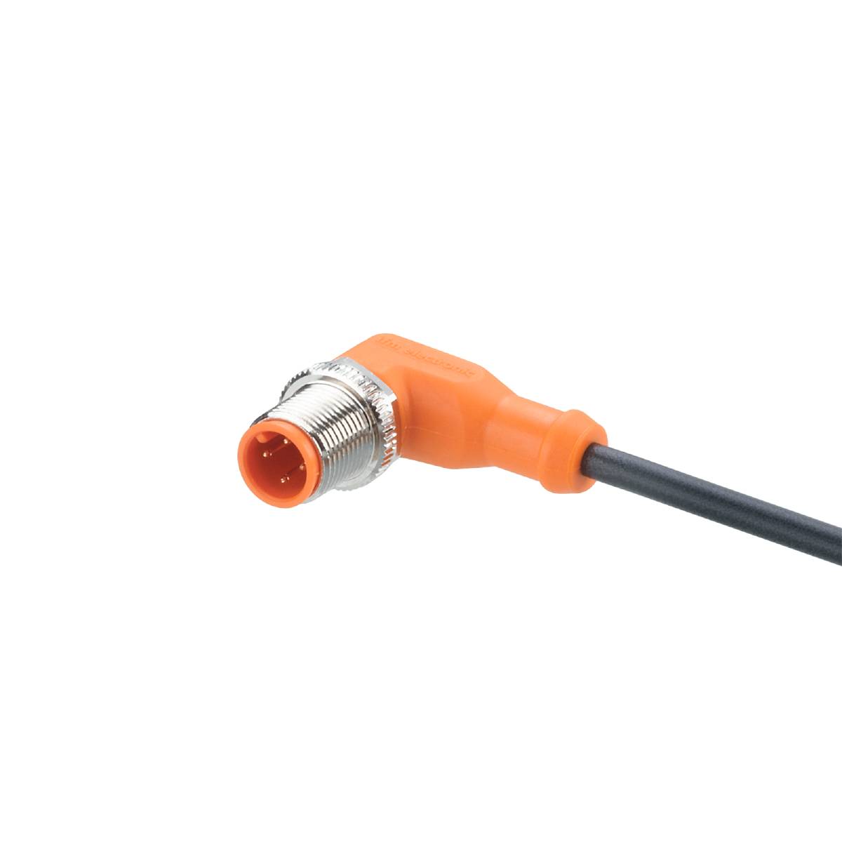 'Gros plan d'un connecteur orange à broches multiples, monté sur un câble noir.'