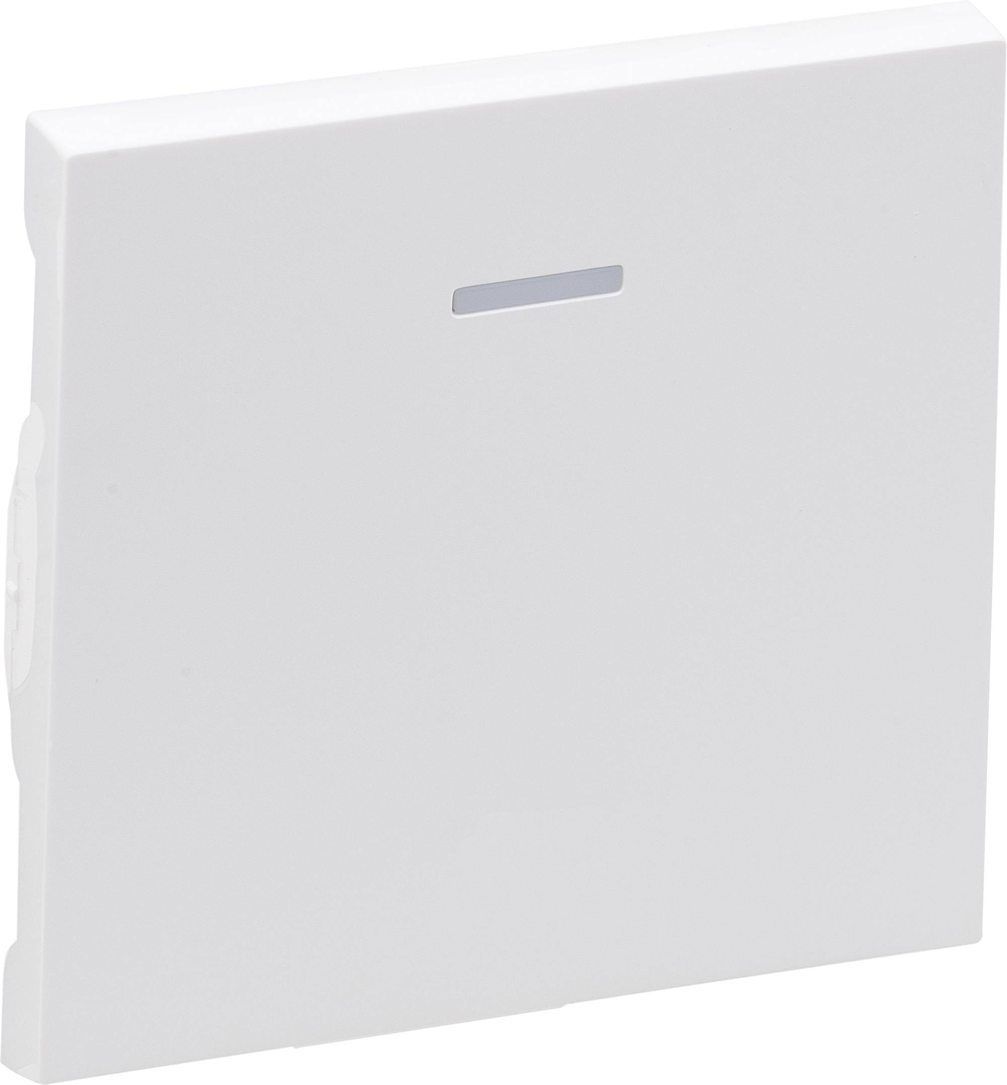 Un interrupteur carré blanc avec une fine bande LED horizontale dans sa moitié supérieure.