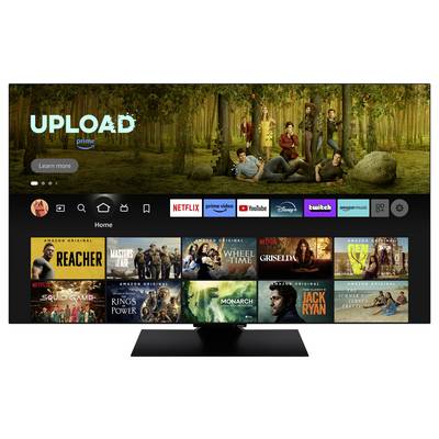 Écran de chargement d'un téléviseur intelligent avec différents services de streaming comme Netflix, Prime Video et Disney+ ainsi que leurs émissions.