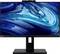Un moniteur d'ordinateur affichant un motif abstrait d'ondes bleues sur son écran, monté sur un support noir.
