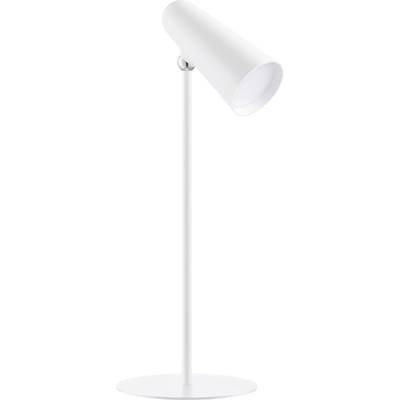 Lampe de table blanche moderne au pied élancé et à l'abat-jour conique.