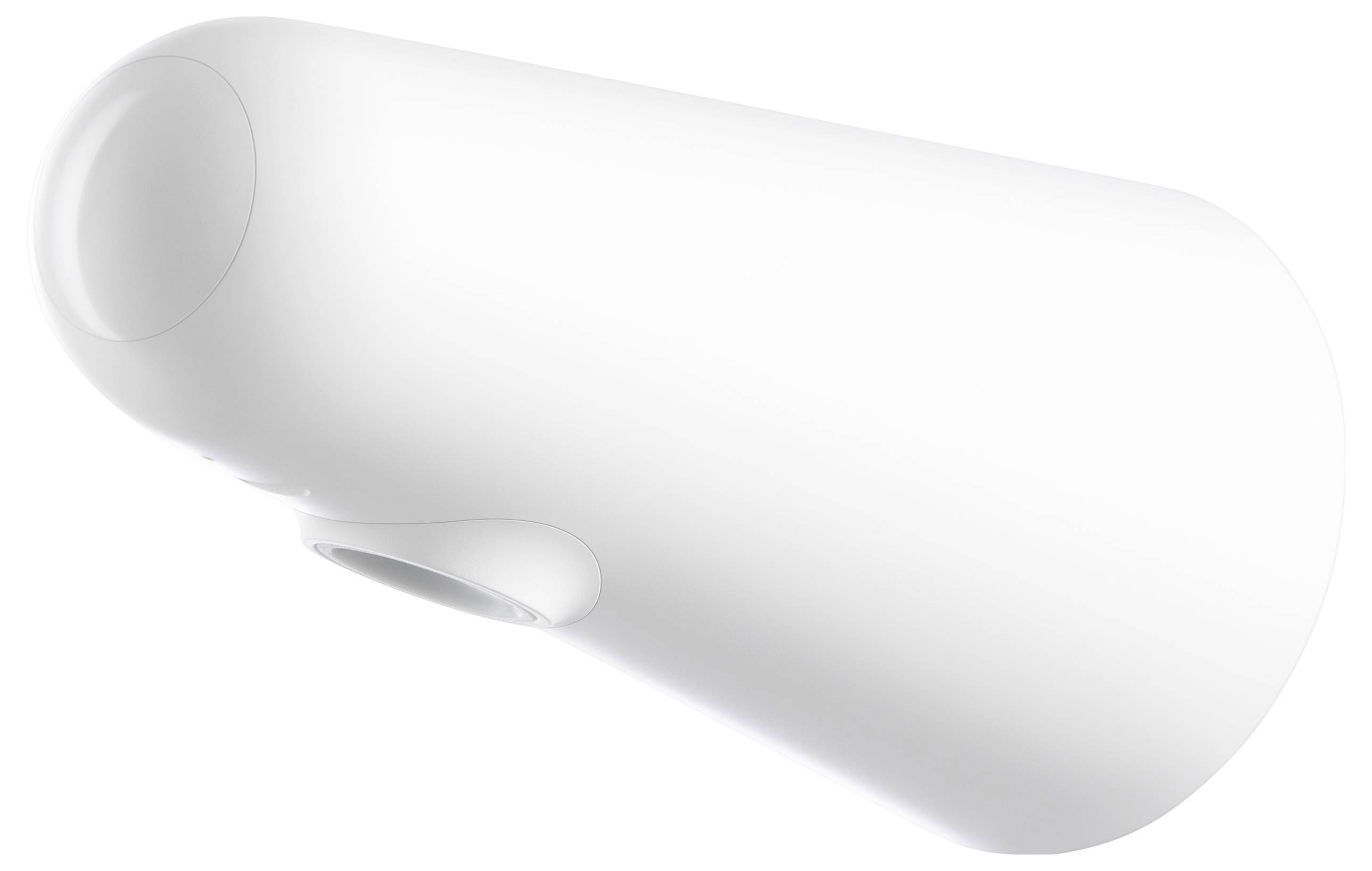 Un capteur ou une caméra blanc, cylindrique, à surface lisse, probablement conçu à des fins de sécurité ou de surveillance.