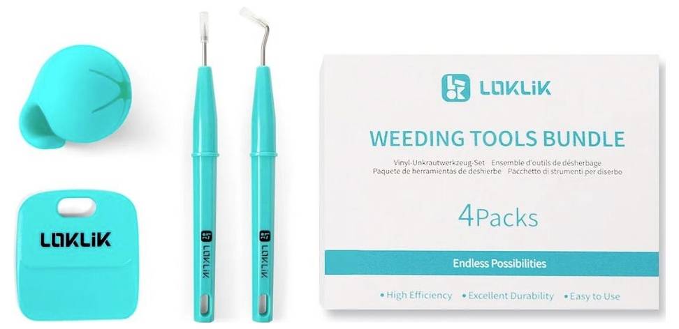 'Ensemble d'outils de désherbage comprenant des crochets et des spatules, rangé dans un coffret portant l'inscription 'Weeding Tools Bundle'. Couleur : Turquoise.'