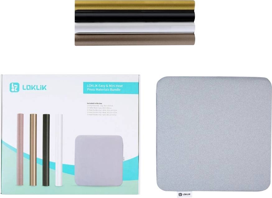 L'emballage présente un tapis de coupe et des rouleaux de film dans différentes couleurs. Le nom de la marque et la description du produit sont visibles.