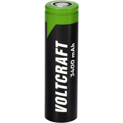 Batterie noire avec tête verte, portant l'inscription « VOLTCRAFT 3400 mAh ».