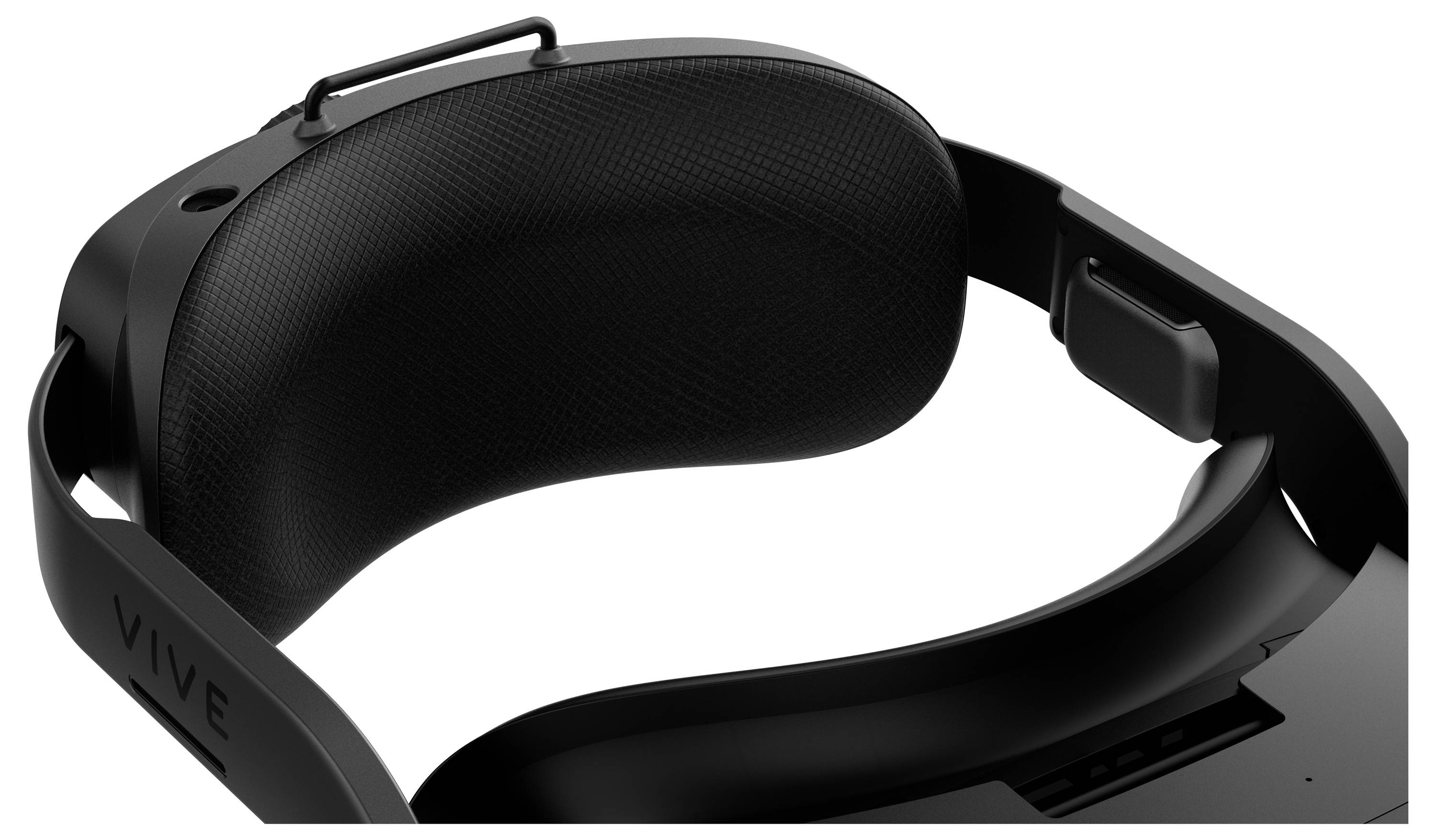 Gros plan sur un casque de réalité virtuelle avec bandeau rembourré et mécanisme d'ajustement latéral. Accent mis sur le confort et l'ergonomie.