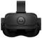 Un casque de réalité virtuelle noir avec une sangle réglable et des capteurs, photographié de face.
