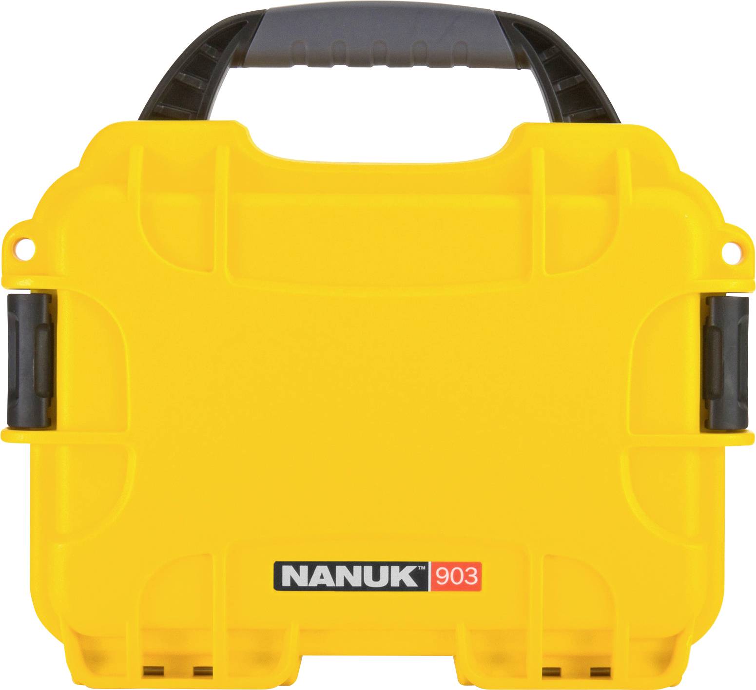 Valise de protection Nanuk 903 jaune avec poignée et fermoirs noirs, adaptée pour l'équipement ou les outils sensibles.